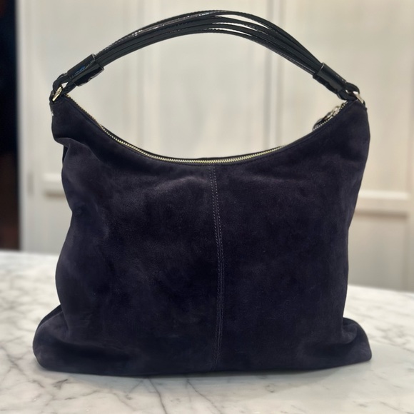 Kate Spade New York Suede Handbag - navy blue suede with patent leather - Picture 3 of 14